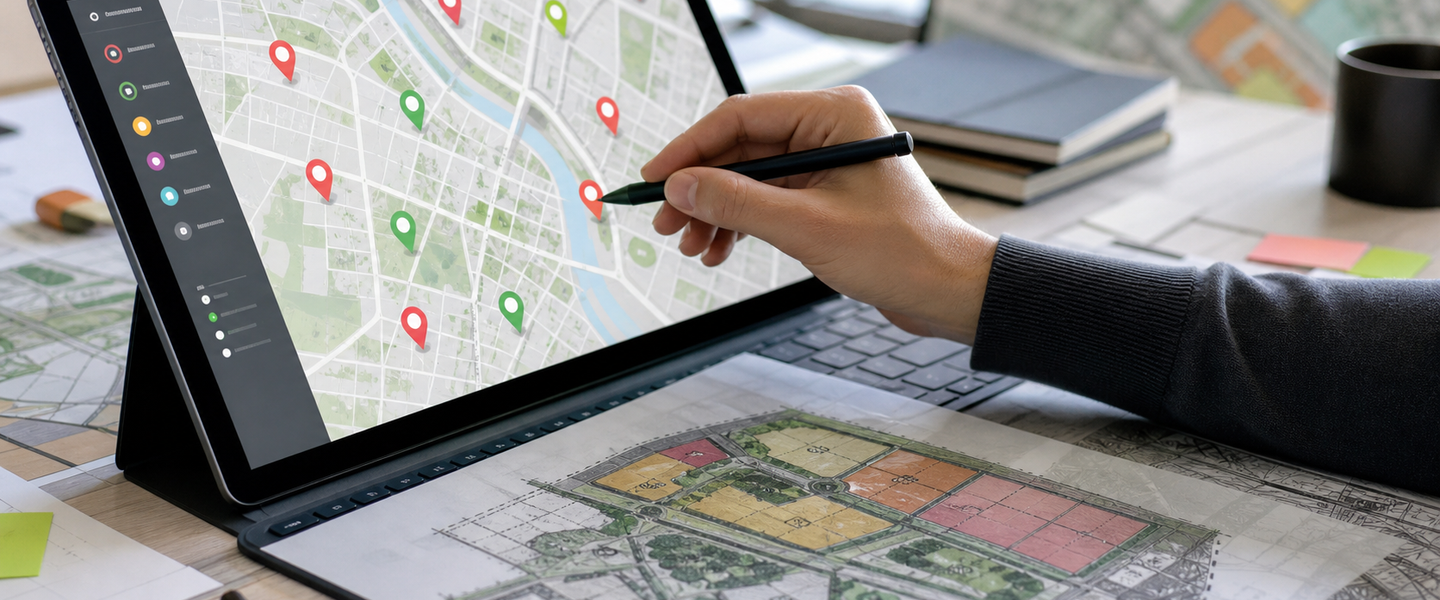 Interactive planning consultation map with pin-drop feedback and a masterplan overlay